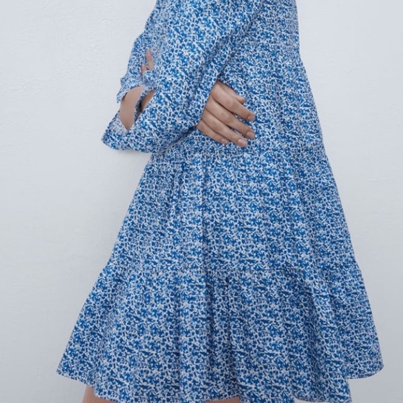 Zara blue floral print cotton dress - Picture 2 of 5